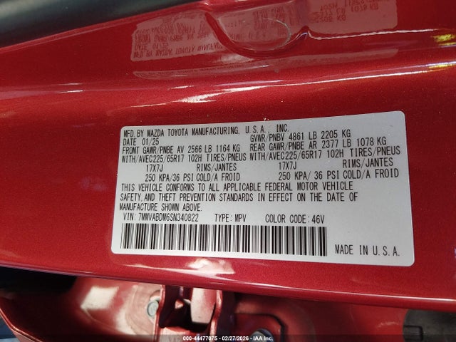 44477075 :رقم المزاد ، 7MMVABDM6SN340822 vin ، 2025 Mazda Cx-50 2.5 S Premium Package مزاد بيع