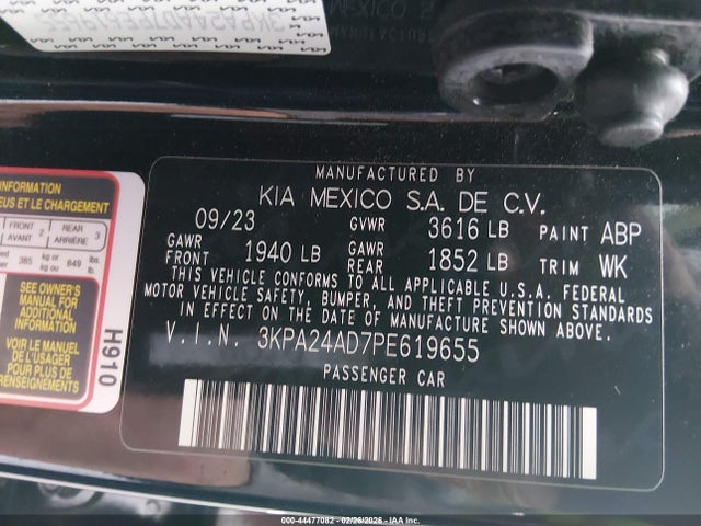 Продаж на аукціоні авто 2023 Kia Rio Lx, vin: 3KPA24AD7PE619655, номер лоту: 44477082