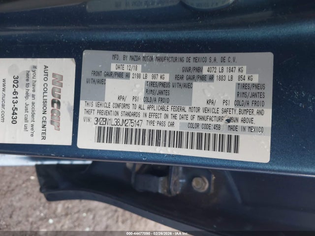 Aukcja sprzedaży 2018 Mazda Mazda3 Touring, vin: 3MZBN1L38JM275147, numer aukcji: 44477090