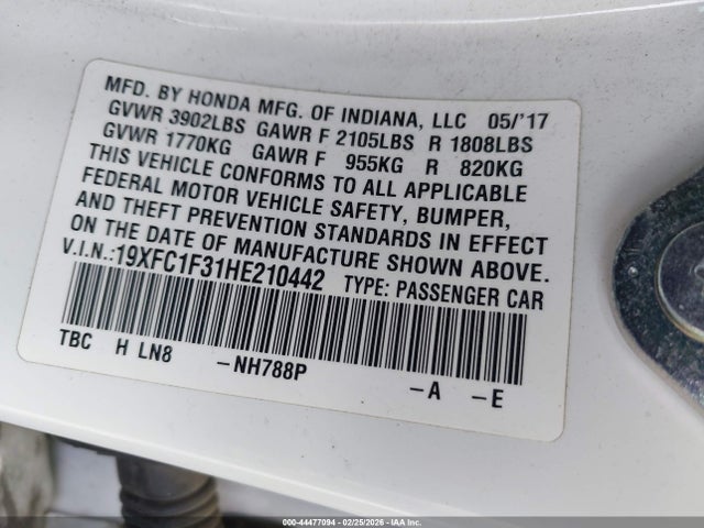 Honda Civic Ex-t 2017 19XFC1F31HE210442 Image 9