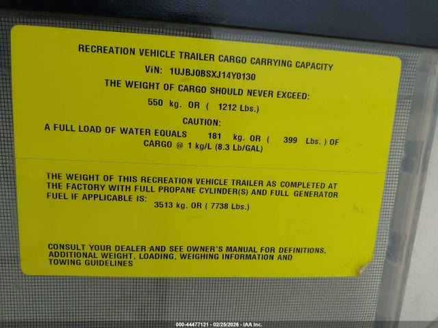 1UJBJ0BSXJ14Y0130 Jayco White Hawk