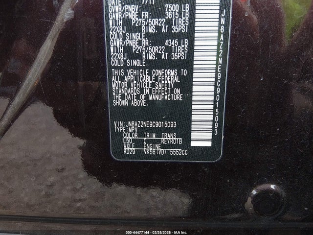 Aukcja sprzedaży 2012 Infiniti Qx56, vin: JN8AZ2NE9C9015093, numer aukcji: 44477144