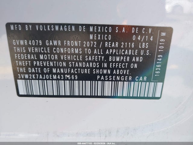 Volkswagen Jetta 2.0l S 2014 3VW2K7AJ0EM431569 Image 9