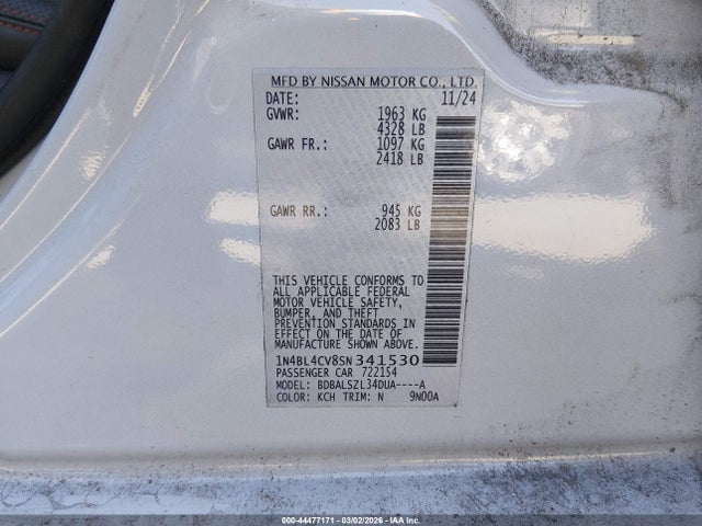 1N4BL4CV8SN341530 Nissan Altima Sr Fwd