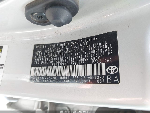 Toyota COROLLA SE 2018 5YFBURHE3JP836877 Image 9