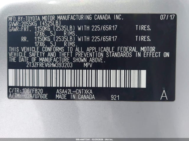 2T3ZFREV6HW393203 Toyota RAV4 LE