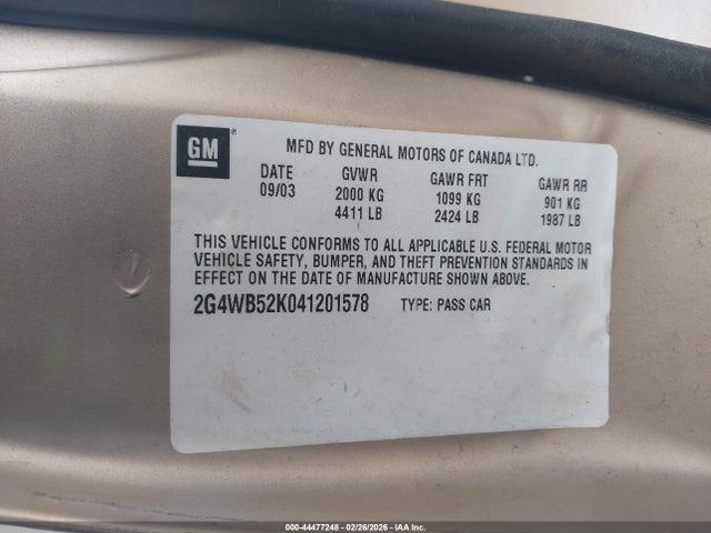 Aukcja sprzedaży 2004 Buick Regal Ls, vin: 2G4WB52K041201578, numer aukcji: 44477248