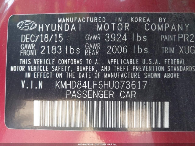 KMHD84LF6HU073617 Hyundai Elantra Limited