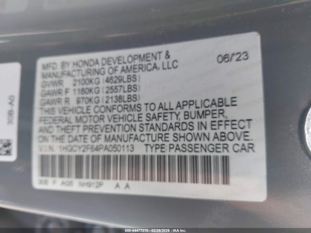 Продаж на аукціоні авто 2023 Honda Accord Hybrid Ex-l, vin: 1HGCY2F64PA050113, номер лоту: 44477270