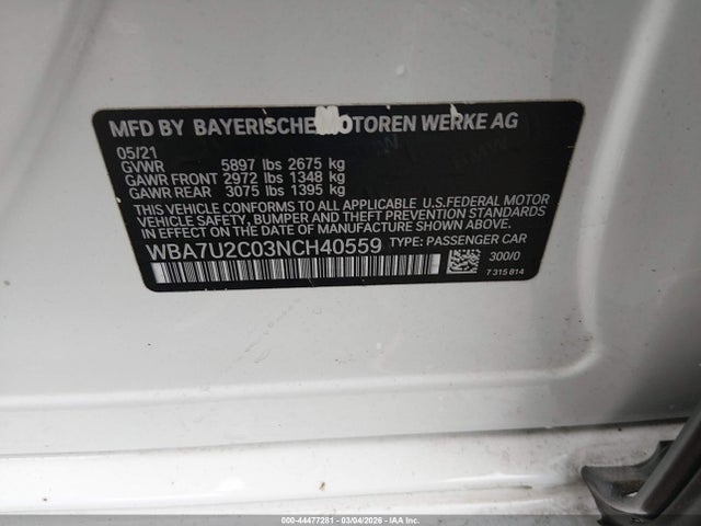 Продаж на аукціоні авто 2022 Bmw 750i Xdrive, vin: WBA7U2C03NCH40559, номер лоту: 44477281
