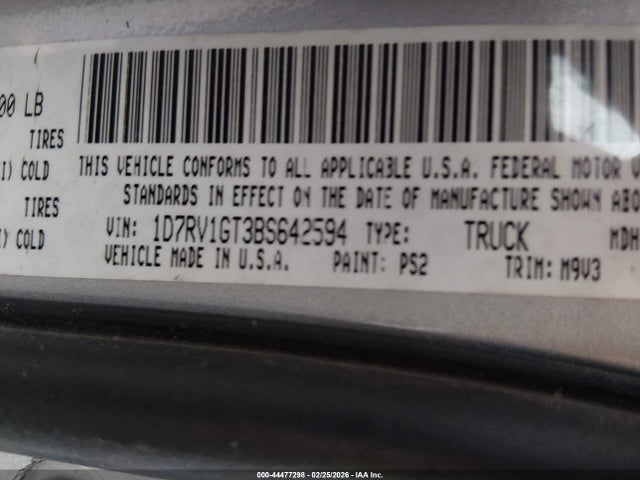 2011 Ram Ram 1500 Slt მანქანა იყიდება აუქციონზე, vin: 1D7RV1GT3BS642594, აუქციონის ნომერი: 44477298