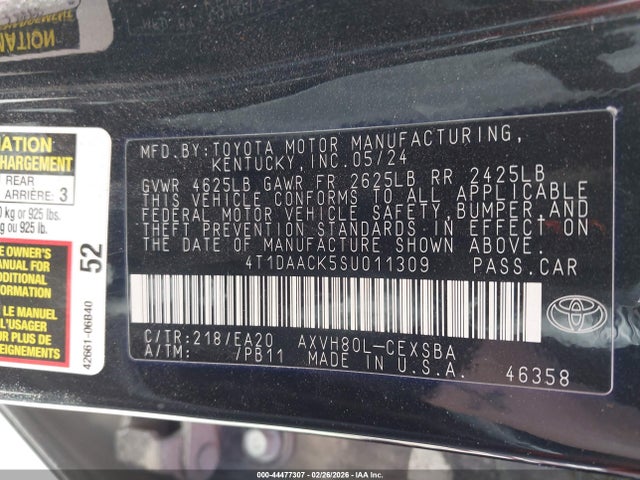 Aukcja sprzedaży 2025 Toyota Camry Se, vin: 4T1DAACK5SU011309, numer aukcji: 44477307