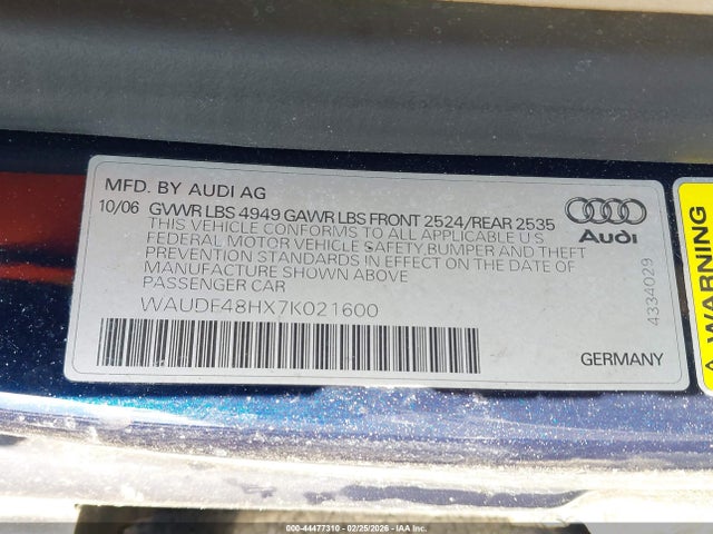 2007 AUDI A4 WAUDF48HX7K021600 Photo 8