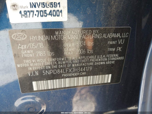 5NPD84LFXJH344179 Hyundai Elantra Value Edition