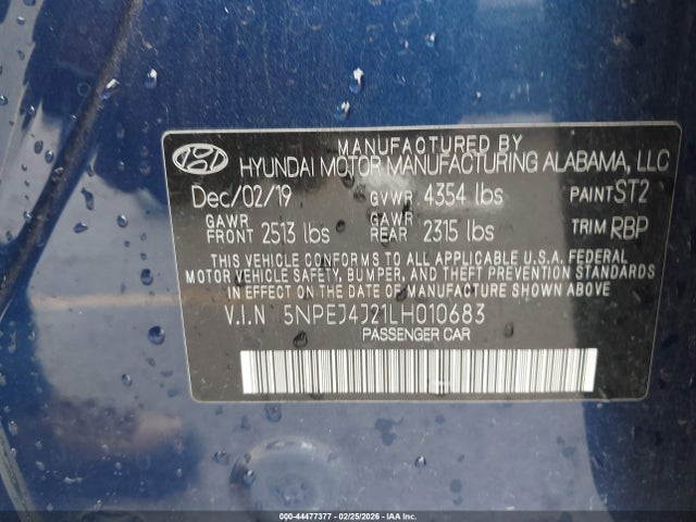 5NPEJ4J21LH010683 Hyundai Sonata Sel Plus