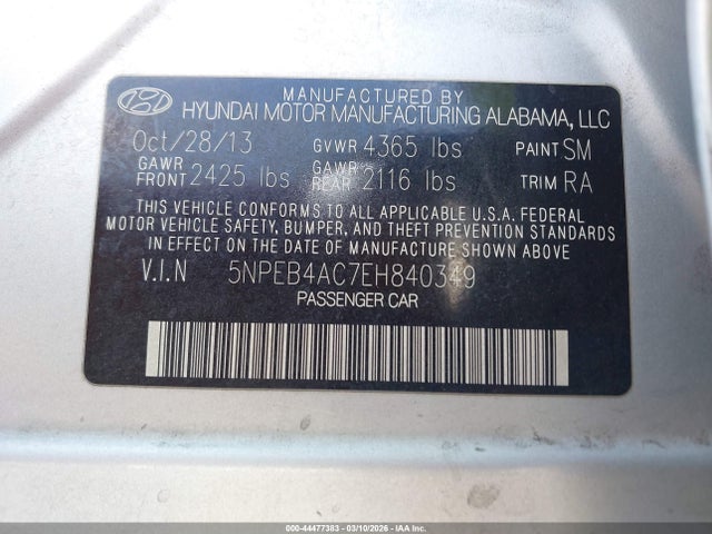 5NPEB4AC7EH840349 Hyundai SONATA GLS