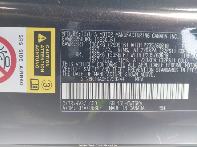 44477409 :رقم المزاد ، 2T2BK1BA0EC238244 vin ، 2014 Lexus Rx 350 مزاد بيع
