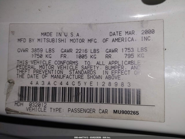 2000 MITSUBISHI ECLIPSE 4A3AC44G5YE128983 Photo 8