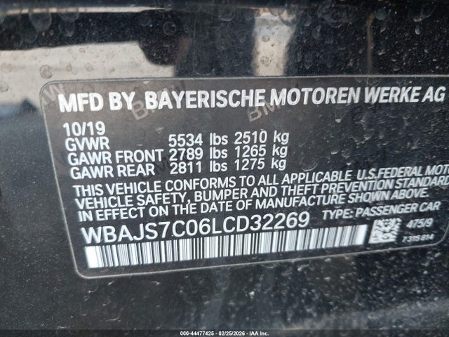 44477425 :رقم المزاد ، WBAJS7C06LCD32269 vin ، 2020 Bmw M550i Xdrive مزاد بيع
