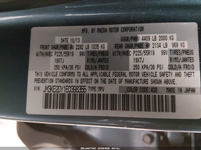 44477430 :رقم المزاد ، JM3KE2DY1E0398355 vin ، 2014 Mazda Cx-5 Grand Touring مزاد بيع