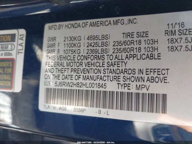 5J6RW2H82HL001845 Honda Cr-v Ex-l/ex-l Navi