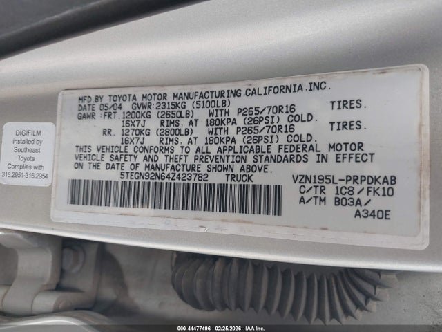 2004 TOYOTA TACOMA 5TEGN92N64Z423782 Photo 8