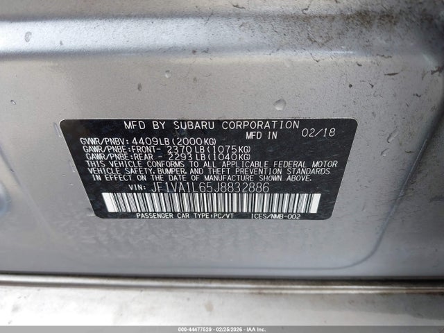 JF1VA1L65J8832886 Subaru Wrx Limited