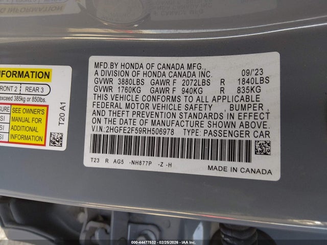 2HGFE2F59RH506978 Honda Civic Sport