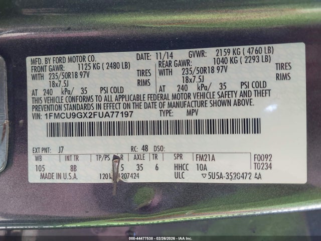 1FMCU9GX2FUA77197 Ford ESCAPE SE