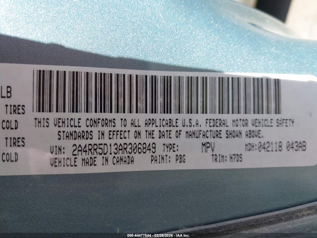 44477544 :رقم المزاد ، 2A4RR5D13AR306849 vin ، 2010 Chrysler Town & Country Touring مزاد بيع