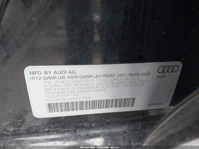 44477556 :رقم المزاد ، WAUFFAFLXDN027406 vin ، 2013 Audi A4 2.0t Premium مزاد بيع