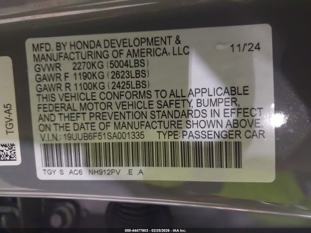 Продаж на аукціоні авто 2025 Acura Tlx A-spec Package, vin: 19UUB6F51SA001335, номер лоту: 44477603