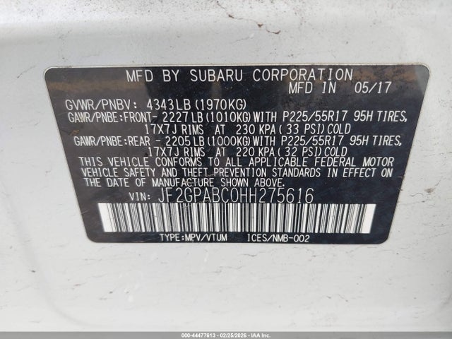 Продажа на аукционе авто 2017 Subaru Crosstrek 2.0i Premium, vin: JF2GPABC0HH275616, номер лота: 44477613