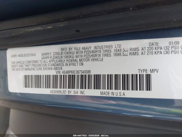 Продажа на аукционе авто 2009 Subaru Outback 2.5i, vin: 4S4BP60C097340086, номер лота: 44477623