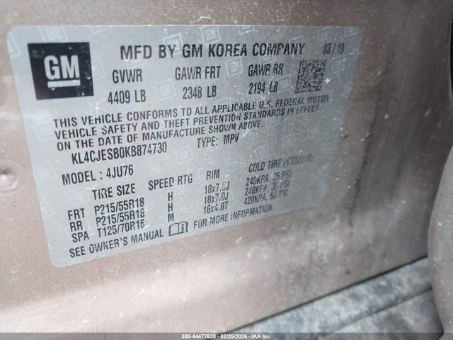 Aukcja sprzedaży 2019 Buick Encore Awd Preferred, vin: KL4CJESB0KB874730, numer aukcji: 44477630