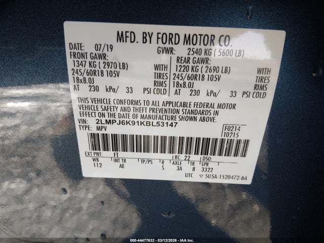 2019 LINCOLN NAUTILUS 2LMPJ6K91KBL53147 Photo 8