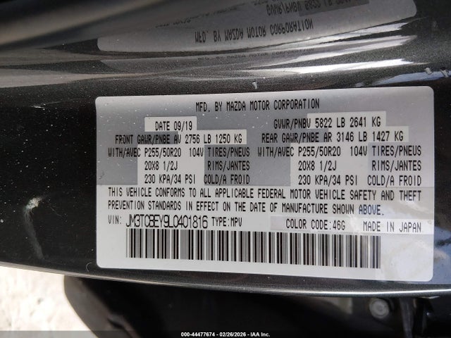 44477674 :رقم المزاد ، JM3TCBEY9L0401816 vin ، 2020 Mazda Cx-9 Signature مزاد بيع