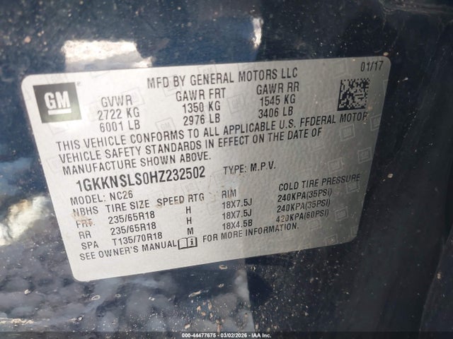 Aukcja sprzedaży 2017 Gmc Acadia Sle-2, vin: 1GKKNSLS0HZ232502, numer aukcji: 44477675