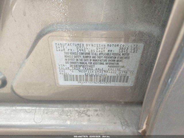 3N1AB7AP9GY314977 Nissan SENTRA SV