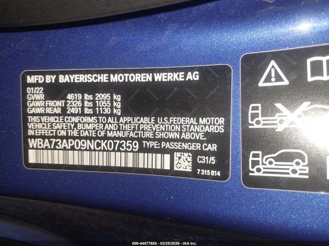 2022 Bmw 430i Xdrive მანქანა იყიდება აუქციონზე, vin: WBA73AP09NCK07359, აუქციონის ნომერი: 44477685