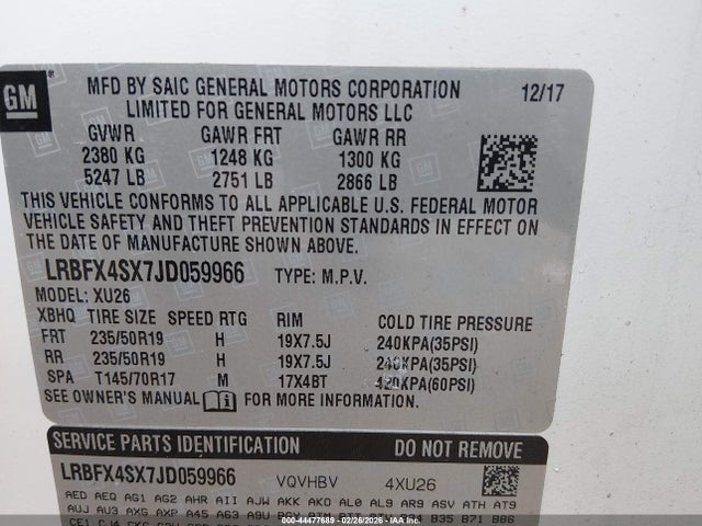 44477689 :رقم المزاد ، LRBFX4SX7JD059966 vin ، 2018 Buick Envision Premium Ii مزاد بيع