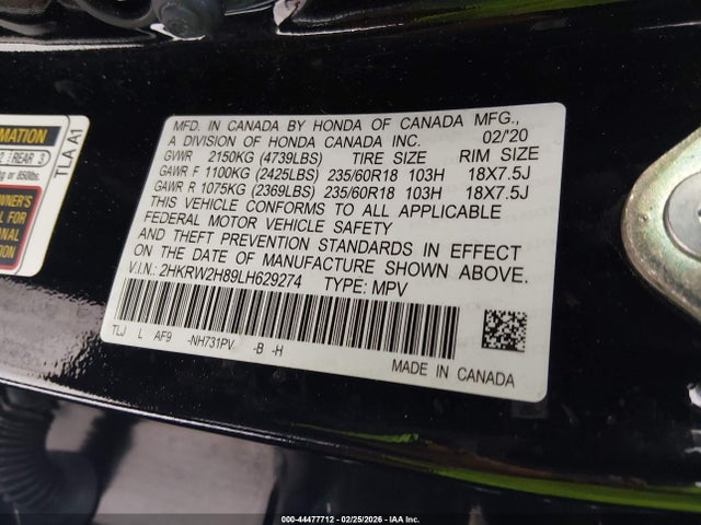 2HKRW2H89LH629274 Honda Cr-v Awd Ex-l