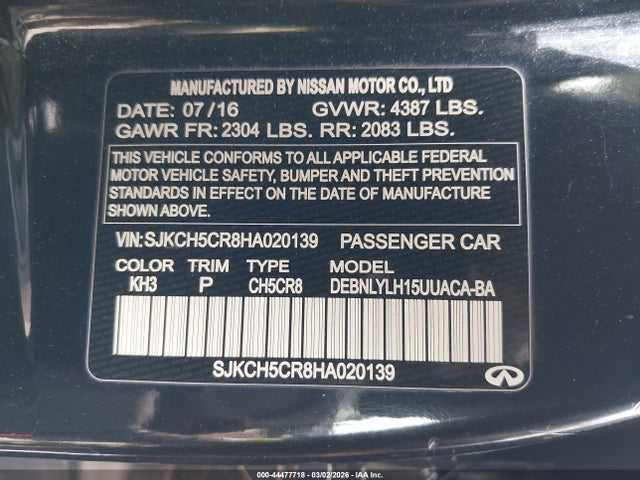 2017 Infiniti Qx30 Premium მანქანა იყიდება აუქციონზე, vin: SJKCH5CR8HA020139, აუქციონის ნომერი: 44477718