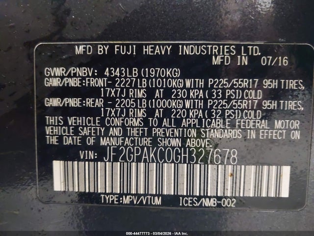 Subaru Crosstrek 2.0i Limited 2016 JF2GPAKC0GH327678 Image 9