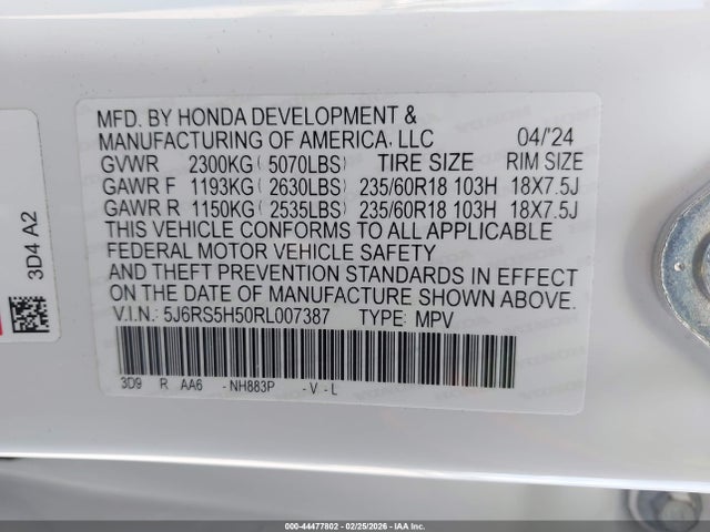 5J6RS5H50RL007387 Honda Cr-v Hybrid Sport
