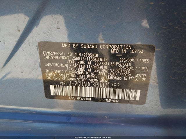 Aukcja sprzedaży 2024 Subaru Crosstrek Premium, vin: JF2GUADC3RH871763, numer aukcji: 44477835
