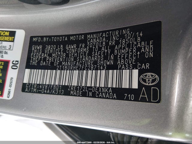 Toyota COROLLA LE 2015 2T1BURHE7FC287143 Image 9