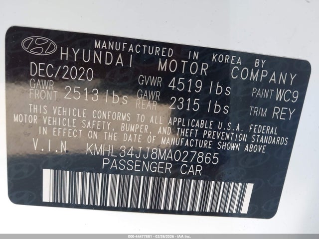 KMHL34JJ8MA027865 Hyundai SONATA SEL