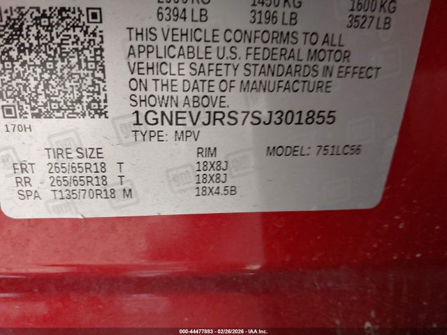 2025 Chevrolet Traverse Awd Z71 მანქანა იყიდება აუქციონზე, vin: 1GNEVJRS7SJ301855, აუქციონის ნომერი: 44477883