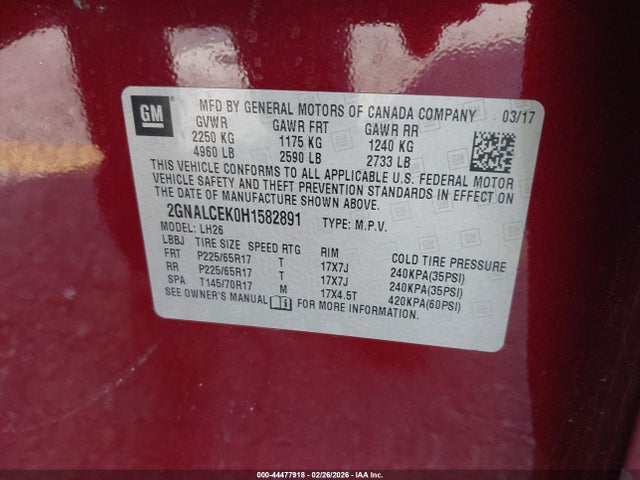 Chevrolet EQUINOX LT 2017 2GNALCEK0H1582891 Image 9